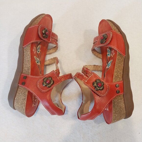 L'Artiste Spring Step Sandals Womens 7.5 Red Leather EU 38 Wedge Comfort Casual. - Picture 5 of 12